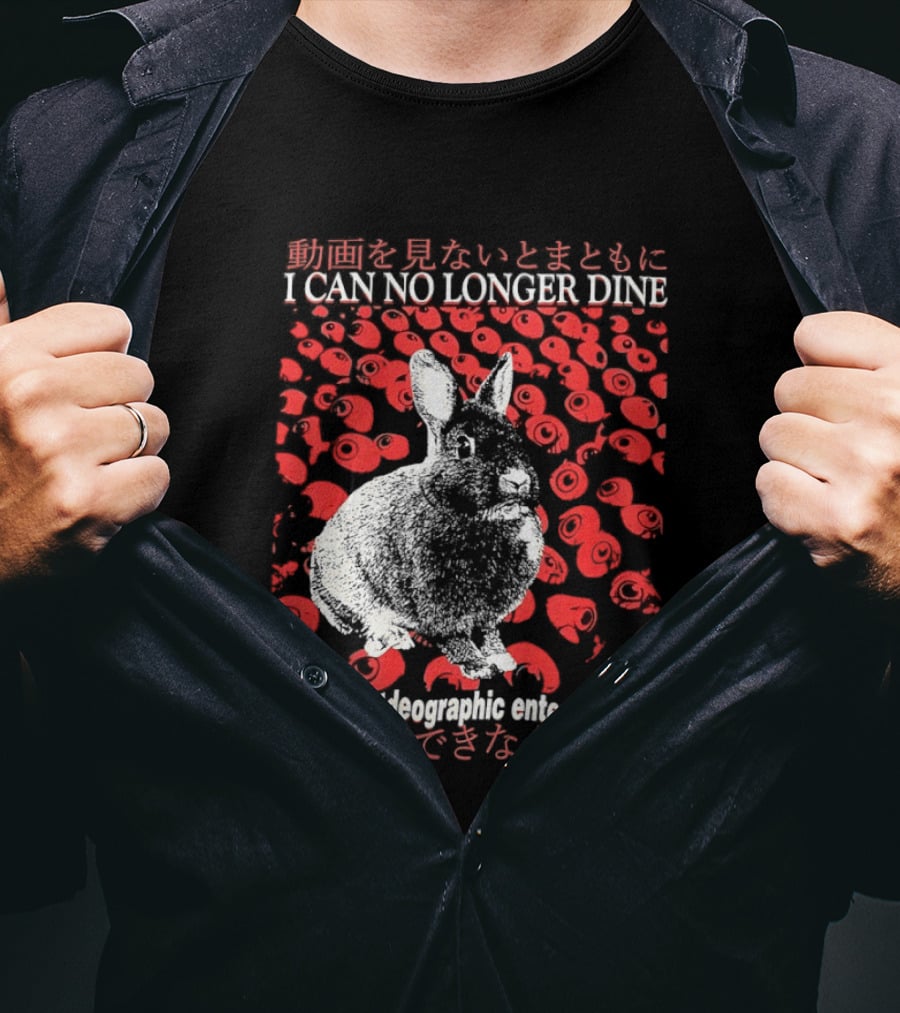 I Can No Longer Dine Without Videographic Entertainment Rabbit Surrounded By Red Roses T-Shirt