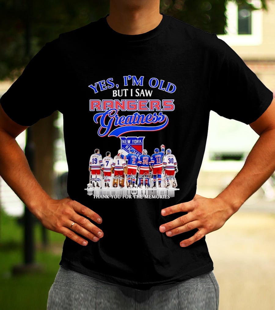Rangers Greatness Yes I'm Old But I Saw New York Ratelle Gilbert Giacomin Leetch Richter Messier Lundqvist Thank You For The Memories T-Shirt