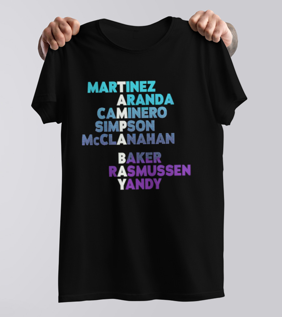 Tampa Bay Baseball 2026 Names Martinez Aranda Caminero Simpson McClanahan Baker Rasmussen Yandy T-Shirt