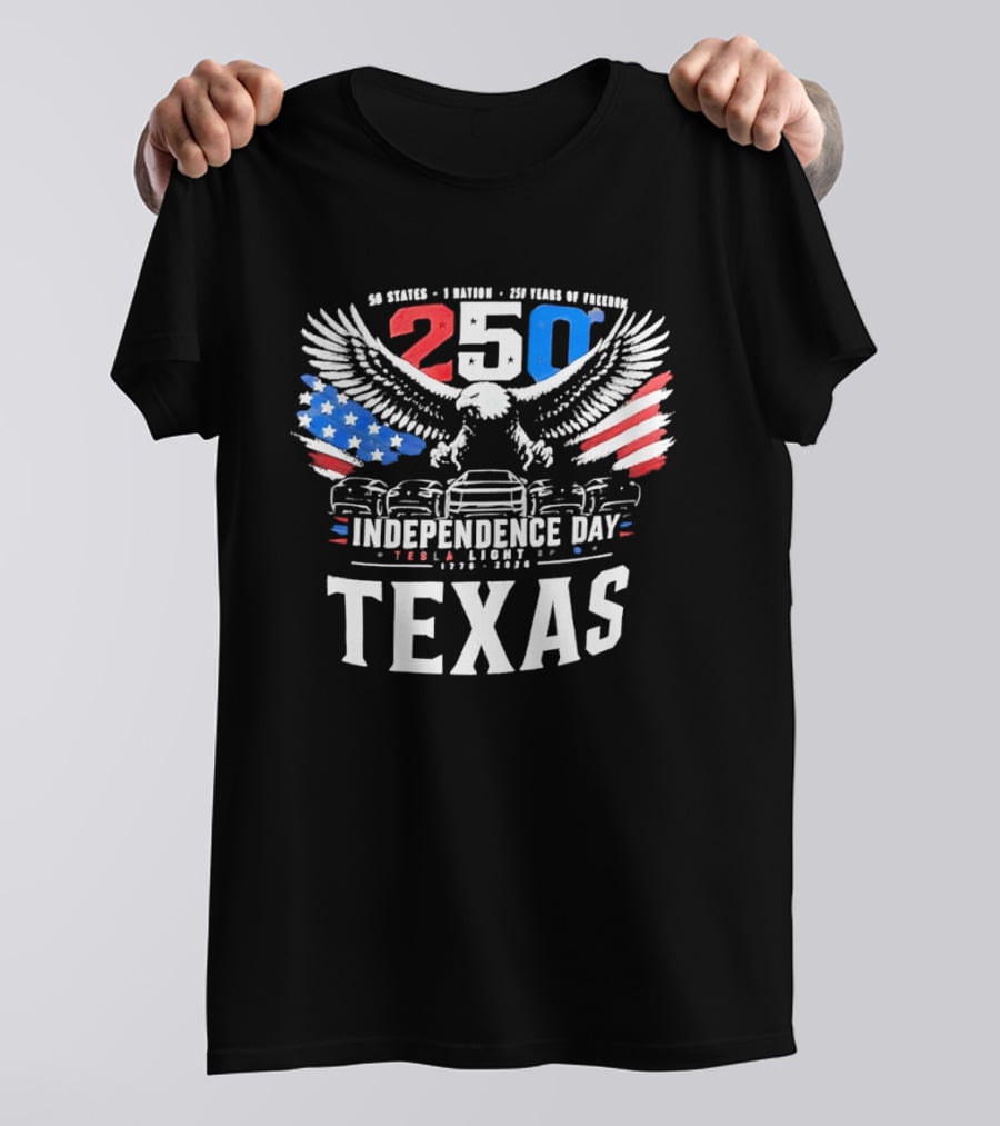 Texas 250 Independence Day Tesla Light Show 1776 2026 Eagle USA Flag T-Shirt