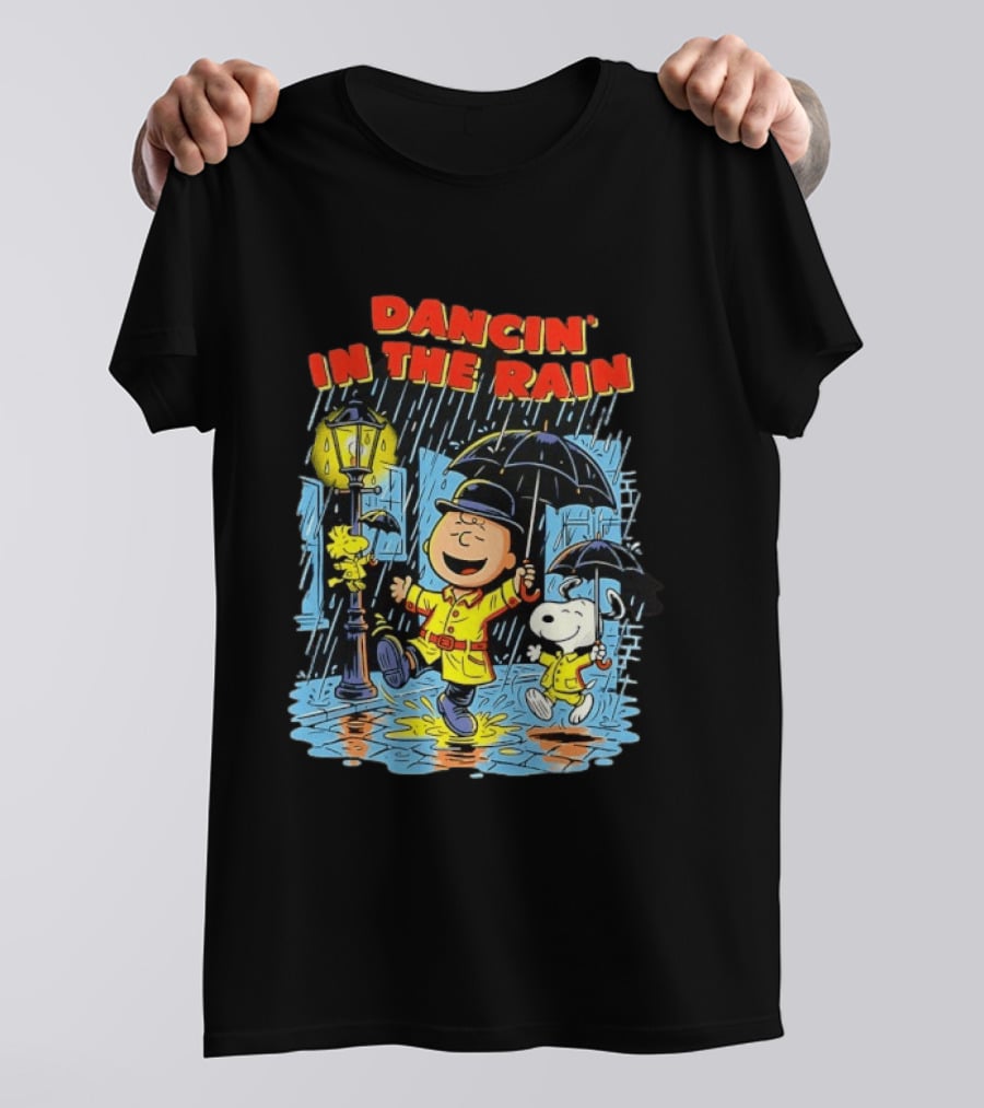 Peanuts Dancin' In The Rain Snoopy Charlie Brown Woodstock T-Shirt