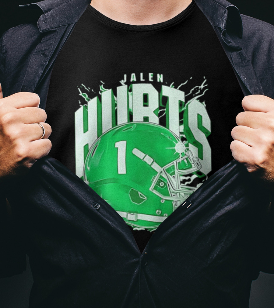 Jalen Hurts 1 Philadelphia Eagles Green Helmet Football T-Shirt