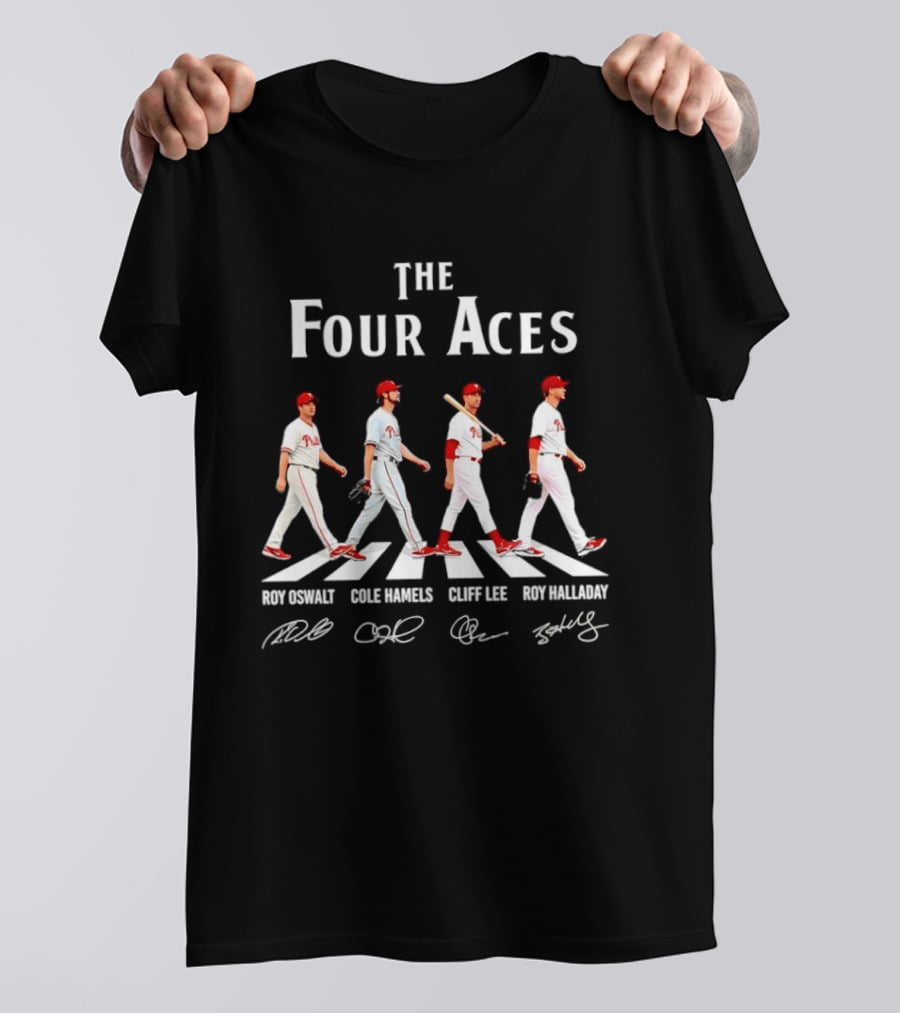 The Four Aces Phillies Roy Oswalt Cole Hamels Cliff Lee Roy Halladay Abbey Road Signatures T-Shirt