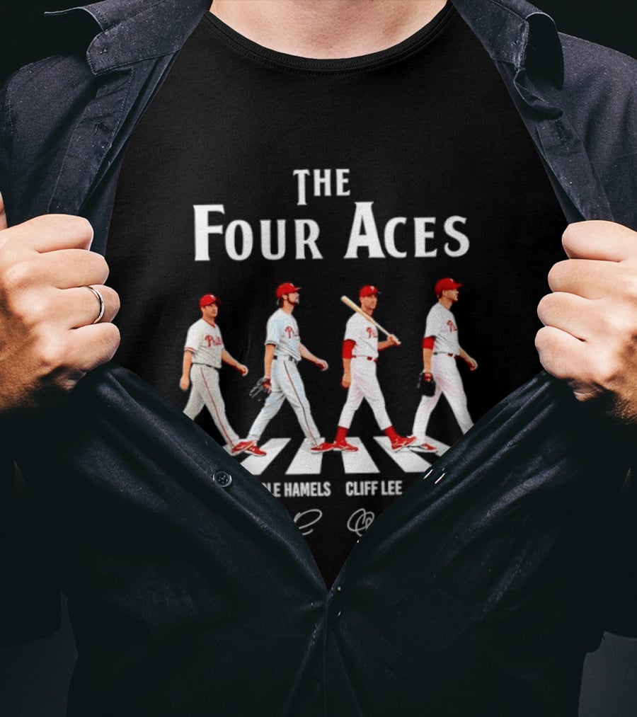 The Four Aces Phillies Roy Oswalt Cole Hamels Cliff Lee Roy Halladay Abbey Road Signatures T-Shirt