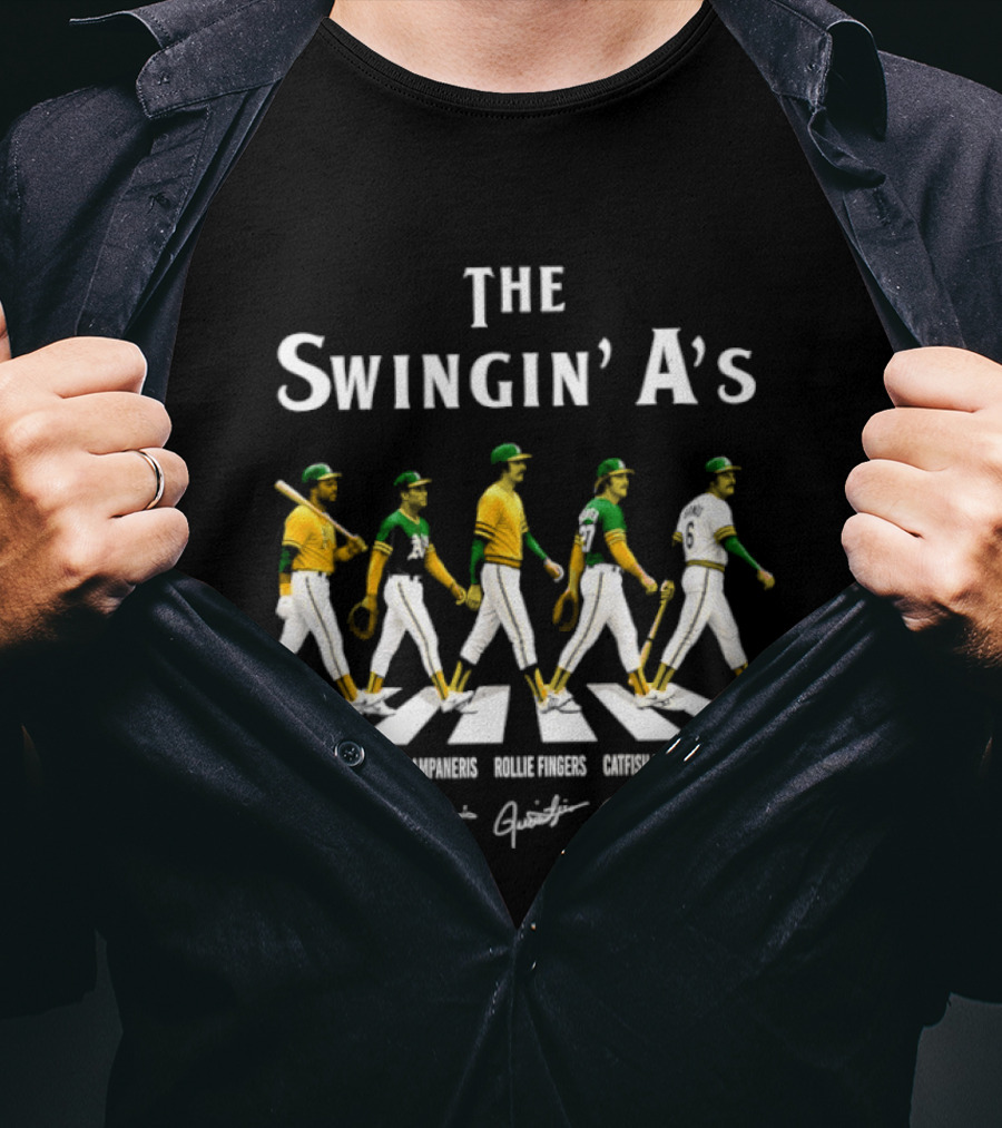 The Swingin' A's Baseball Jackson Campaneris Fingers Hunter Bando Abbey Road Signatures T-Shirt