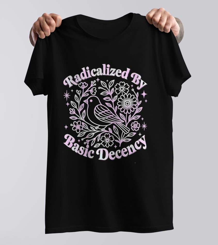 Radicalized By Basic Decency Bird Floral Motif T-Shirt