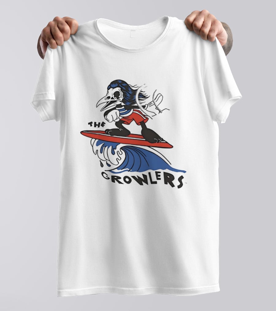 The Growlers Surfing Bird Skeleton On Wave With Red Surfboard T-Shirt