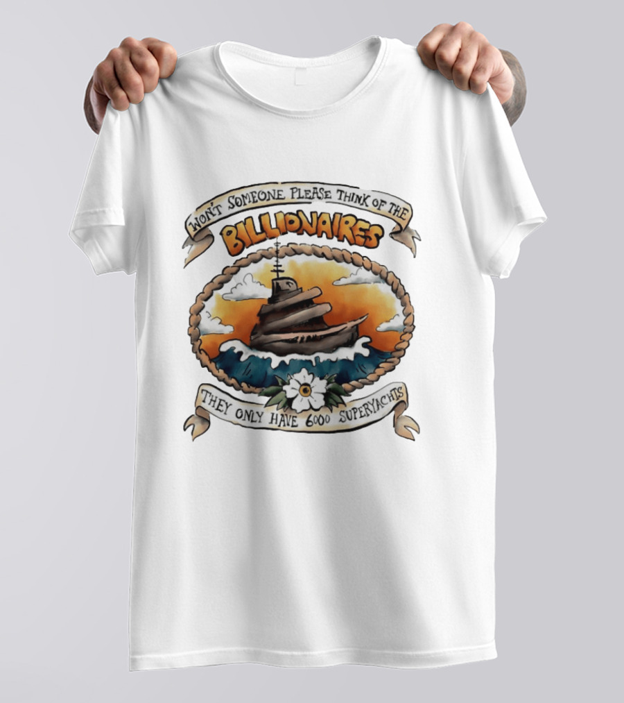 Won't Someone Please Think Of The Billionaires They Only Have 6000 Superyachts Vintage Superyacht Sunset Ocean Waves T-Shirt