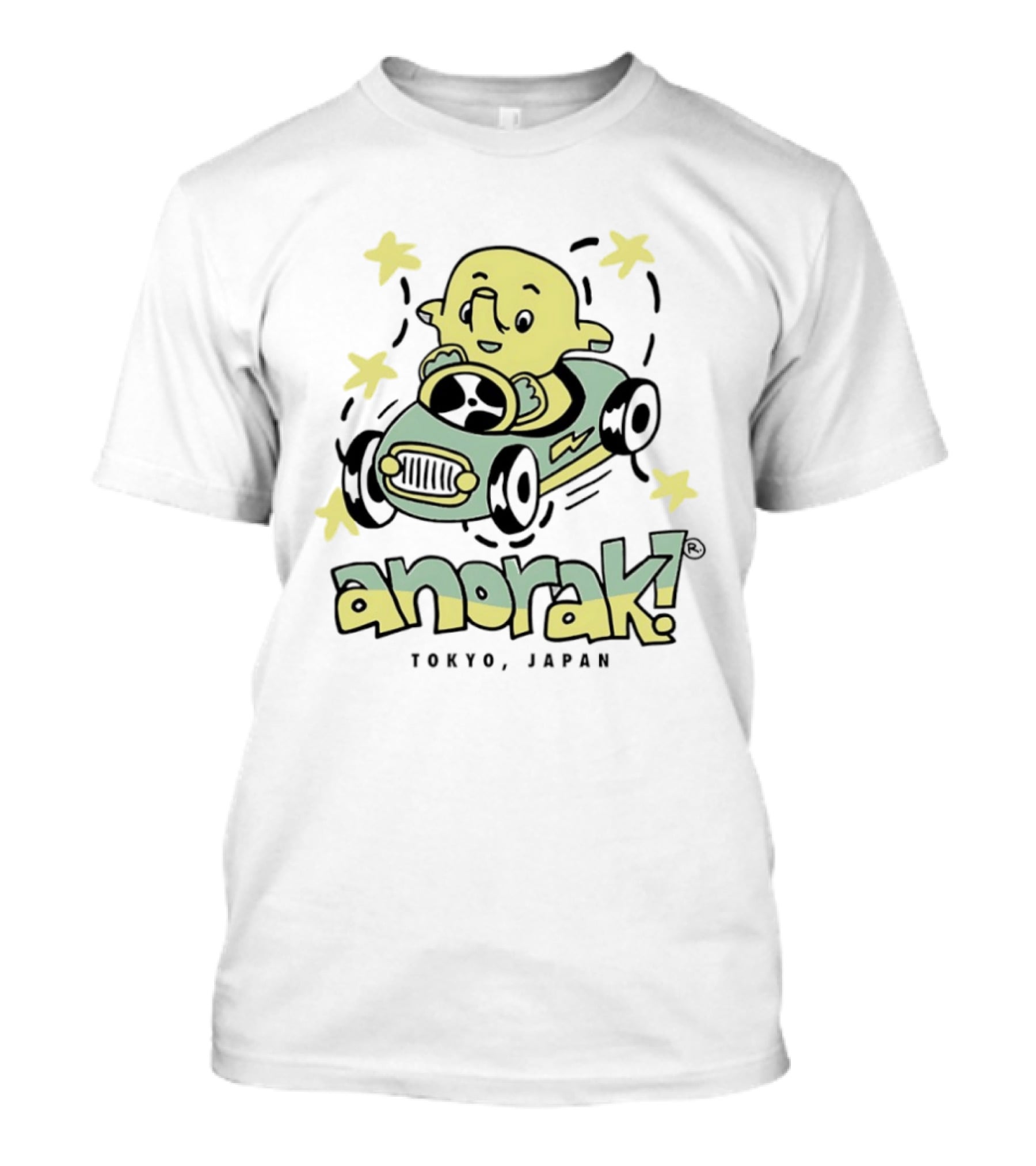 Anorak Tokyo Japan Elephant Cartoon In Car With Stars T-Shirt