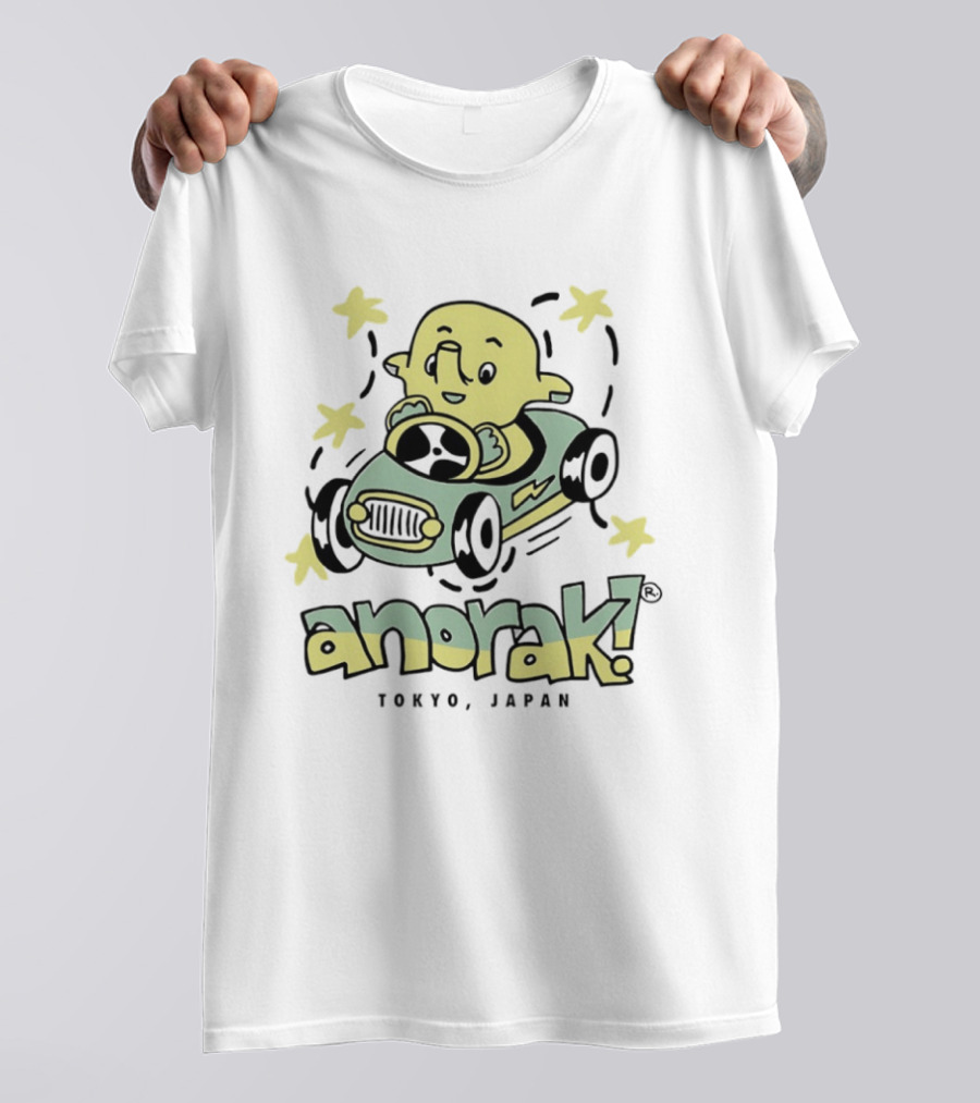 Anorak Tokyo Japan Elephant Cartoon In Car With Stars T-Shirt