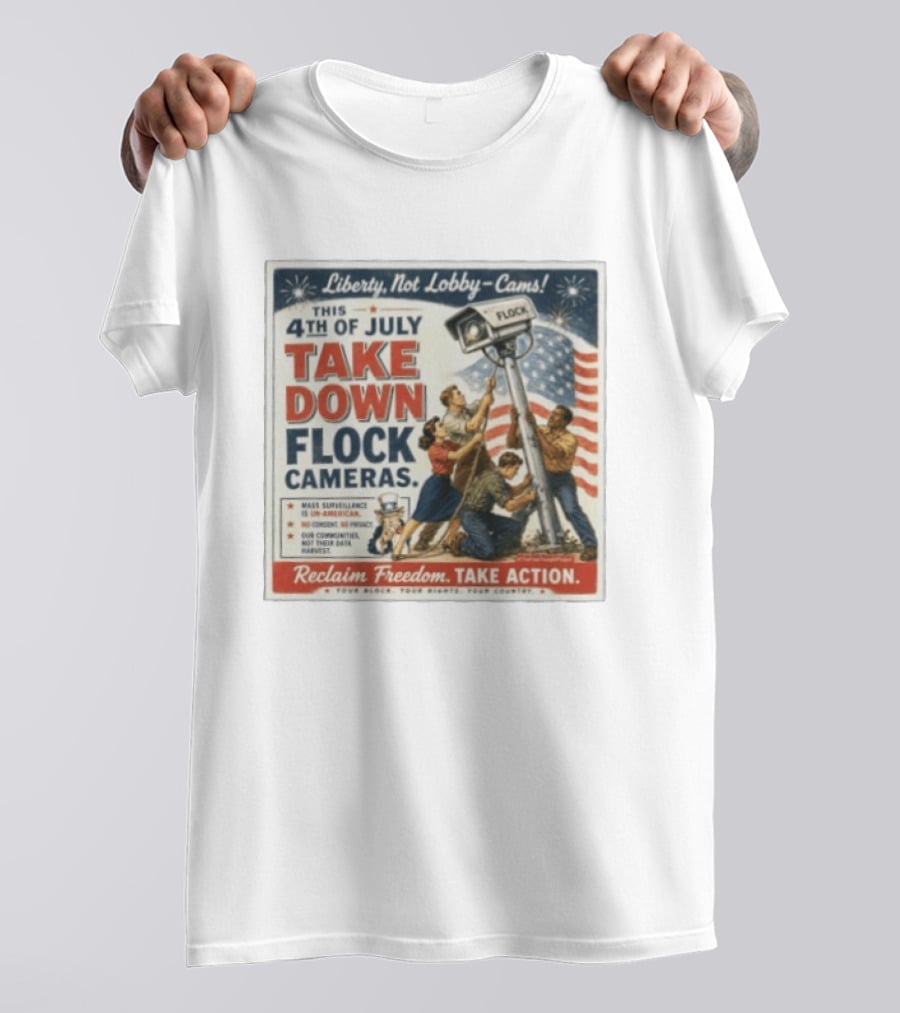 Liberty Not Lobby Cams Take Down Flock Cameras 4th Of July Reclaim Freedom Take Action T-Shirt