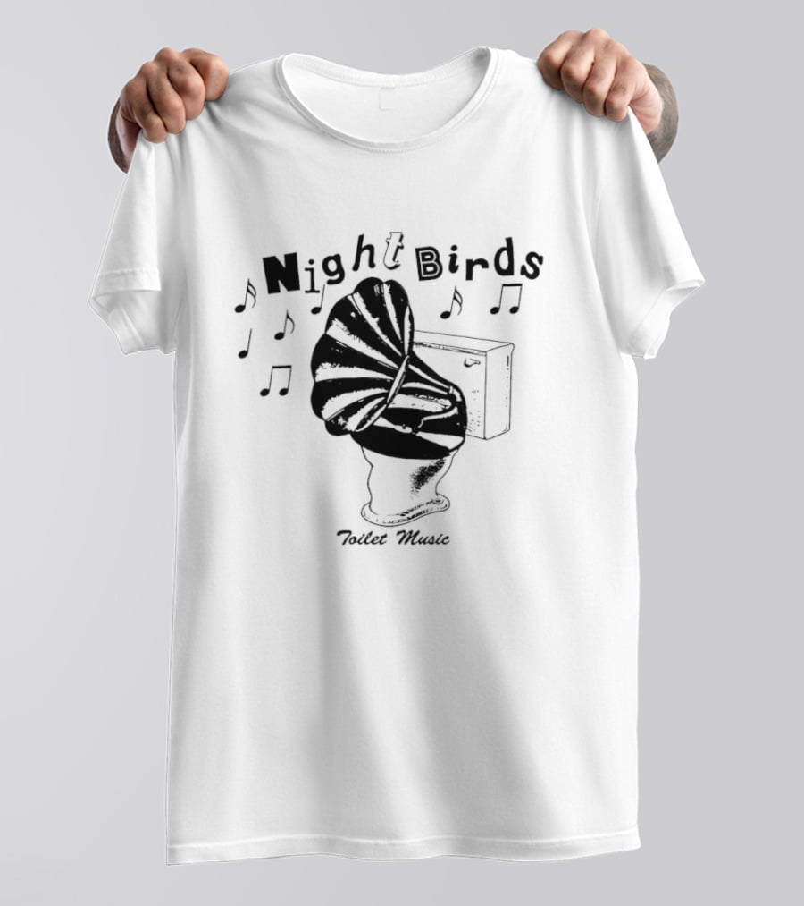 Night Birds Toilet Music Punk Rock Band Musical Notes T-Shirt