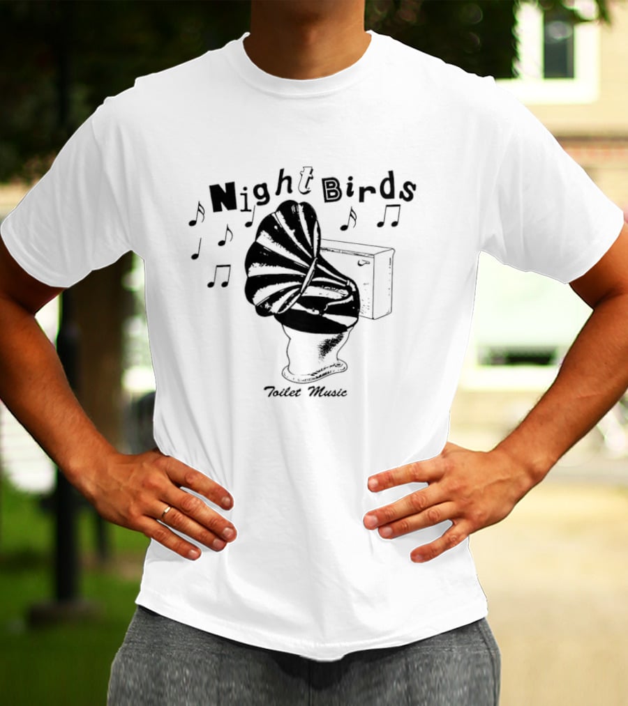 Night Birds Toilet Music Punk Rock Band Musical Notes T-Shirt