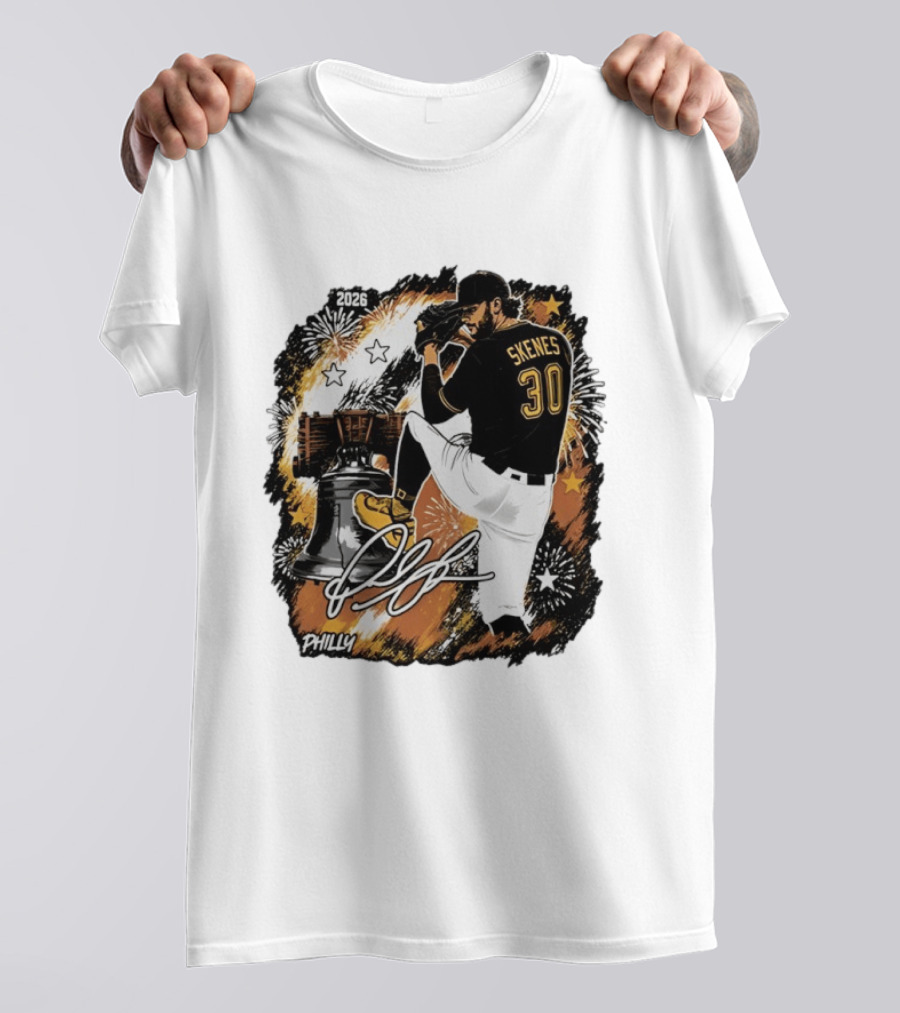 Paul Skenes 30 Pittsburgh Pirates Philly Liberty Bell 2026 Fireworks T-Shirt