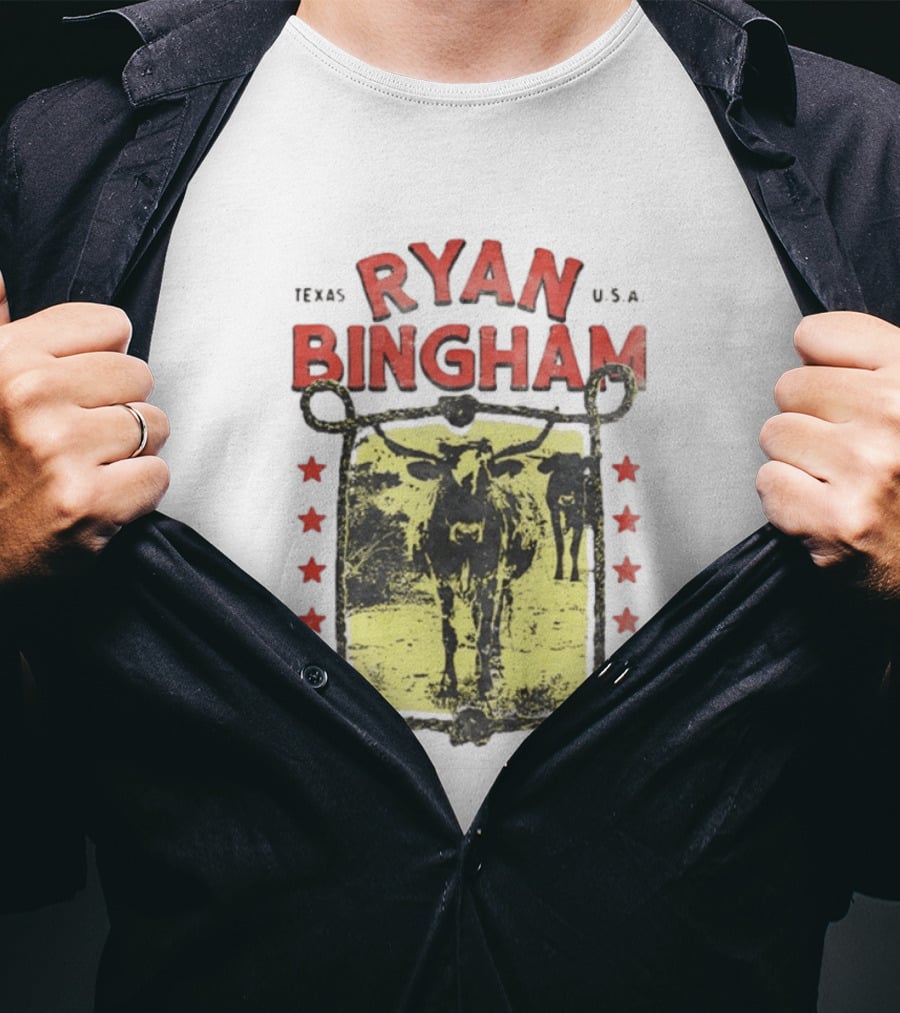 Texas Ryan Bingham Longhorn Cattle U.S.A Stars T-Shirt