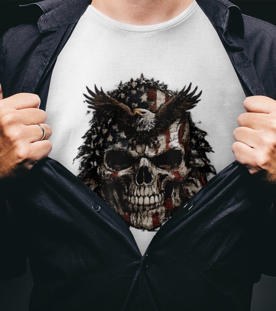 American Flag Eagle Skull USA Patriotic T-Shirt