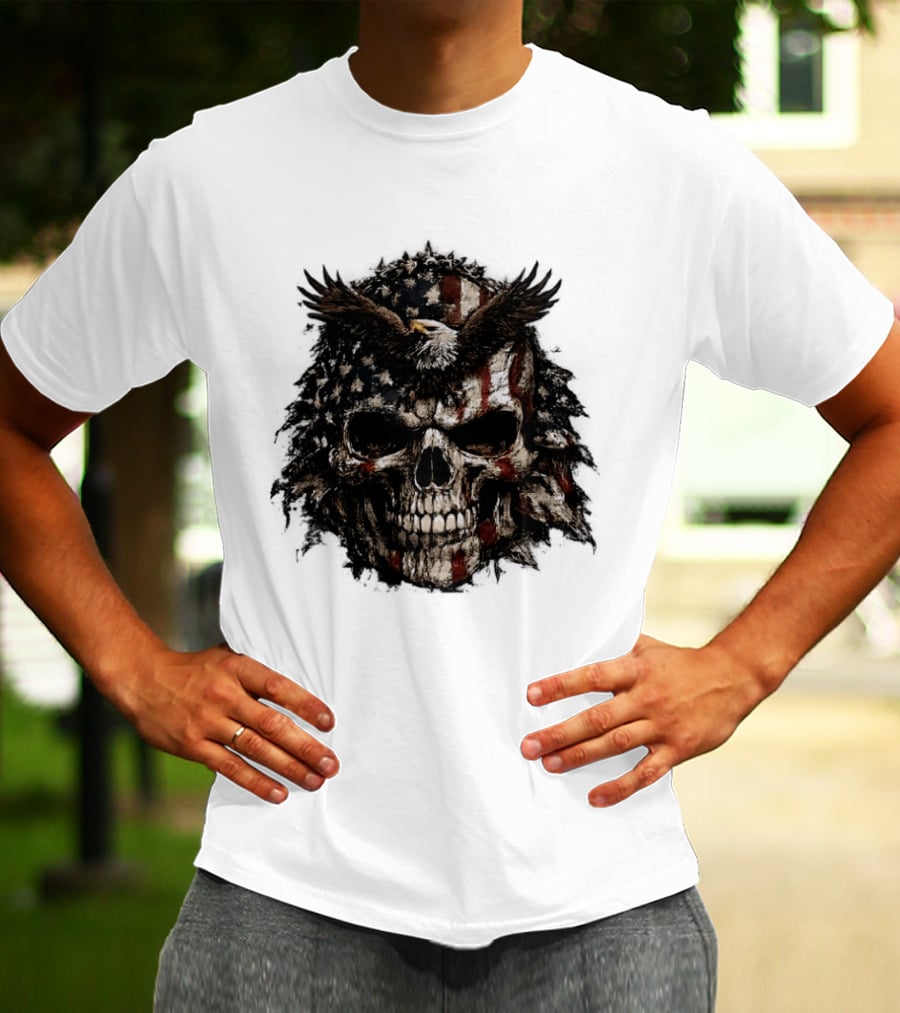 American Flag Eagle Skull USA Patriotic T-Shirt