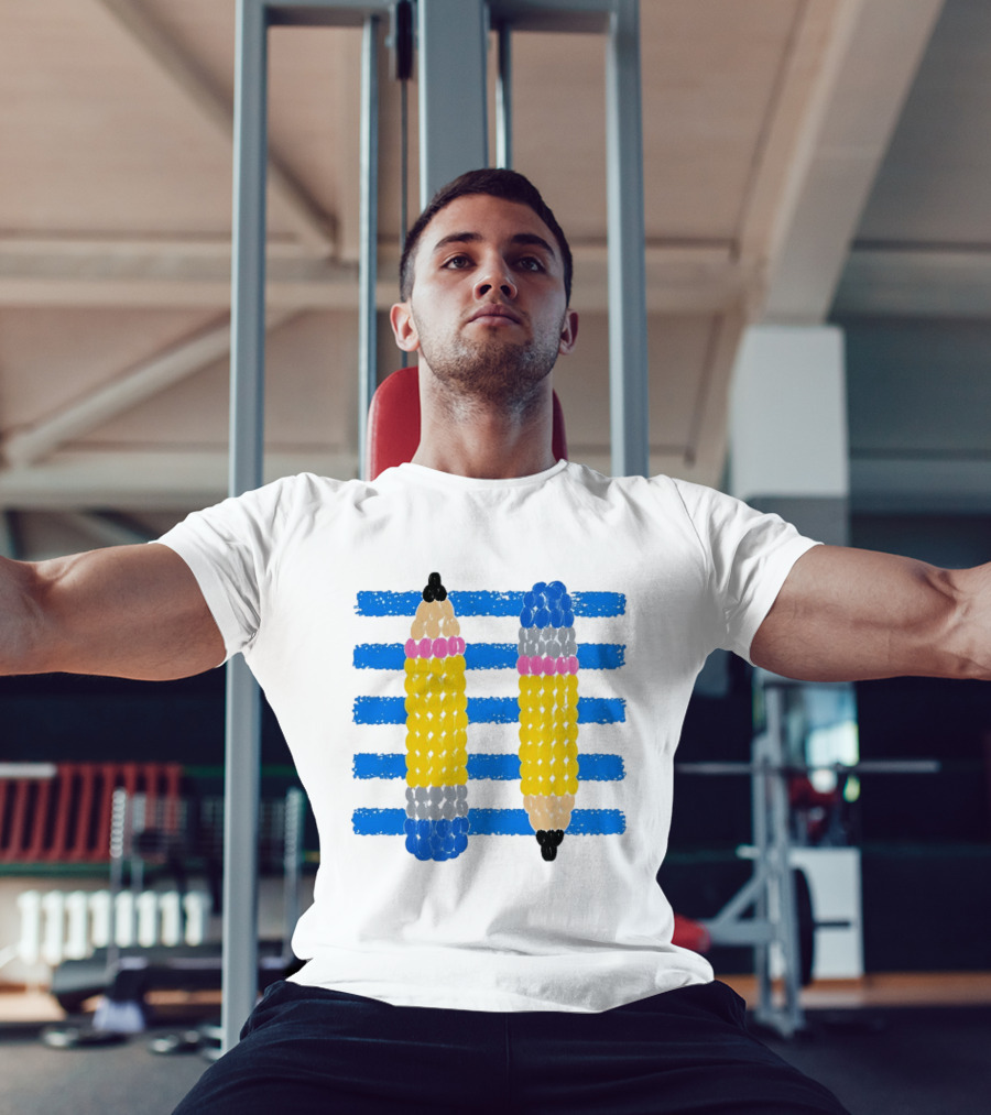 Beaded Pencils And Blue Stripes T-Shirt