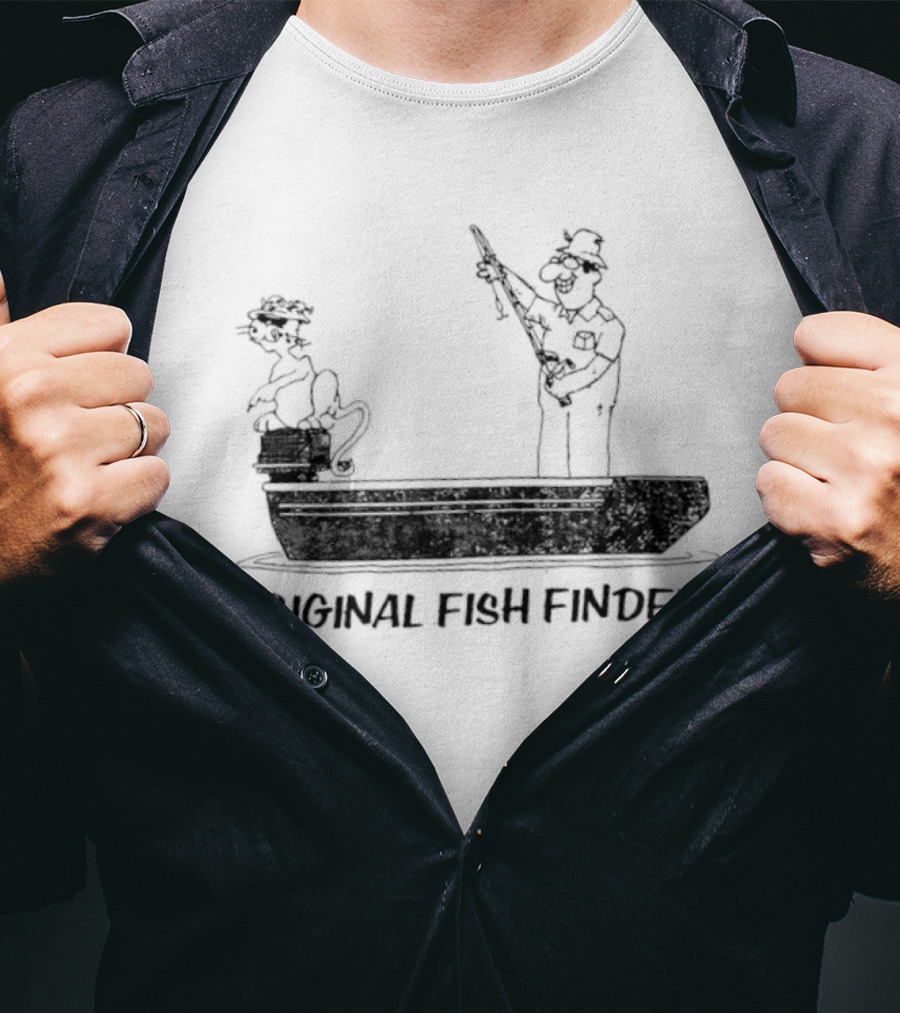 Original Fish Finder Fishing Fisherman Boat Scene T-Shirt