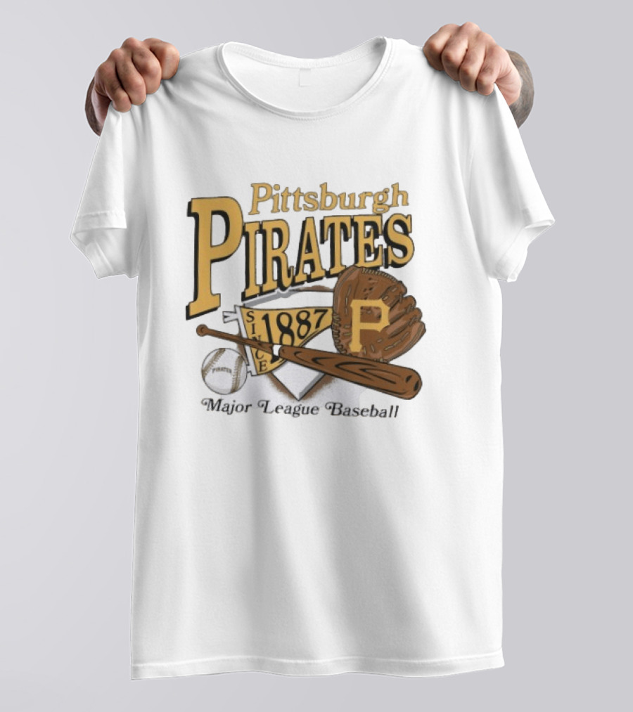 Pittsburgh Pirates Since 1887 Major League Baseball Bat Glove Patch Ball T-Shirt