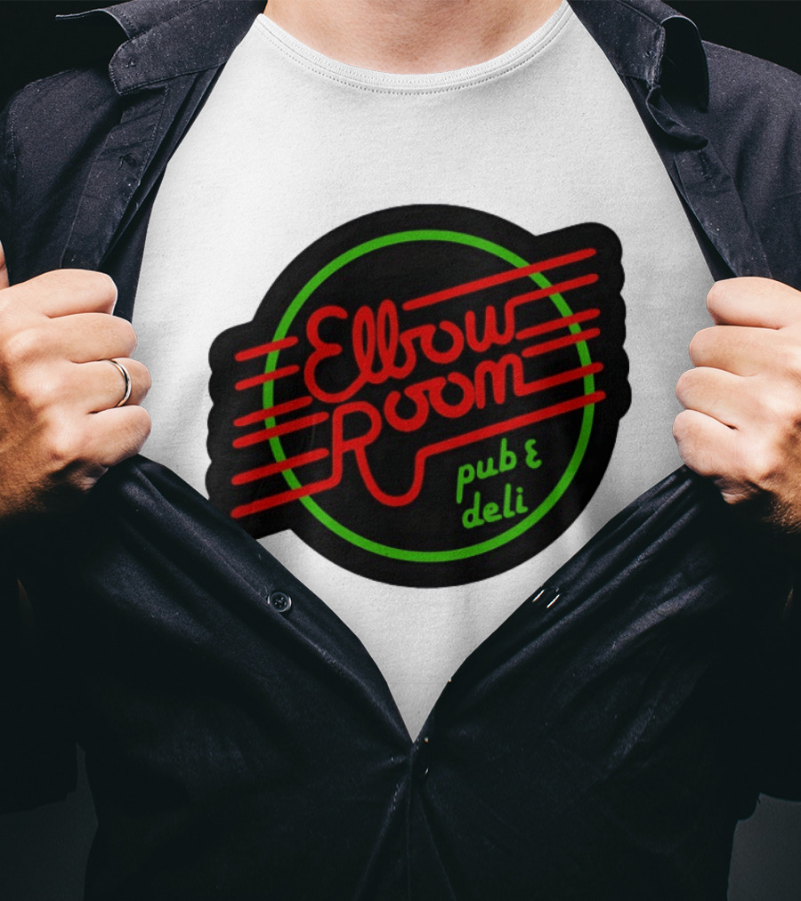 Elbow Room Pub And Deli Neon Sign Red And Green Circle T-Shirt