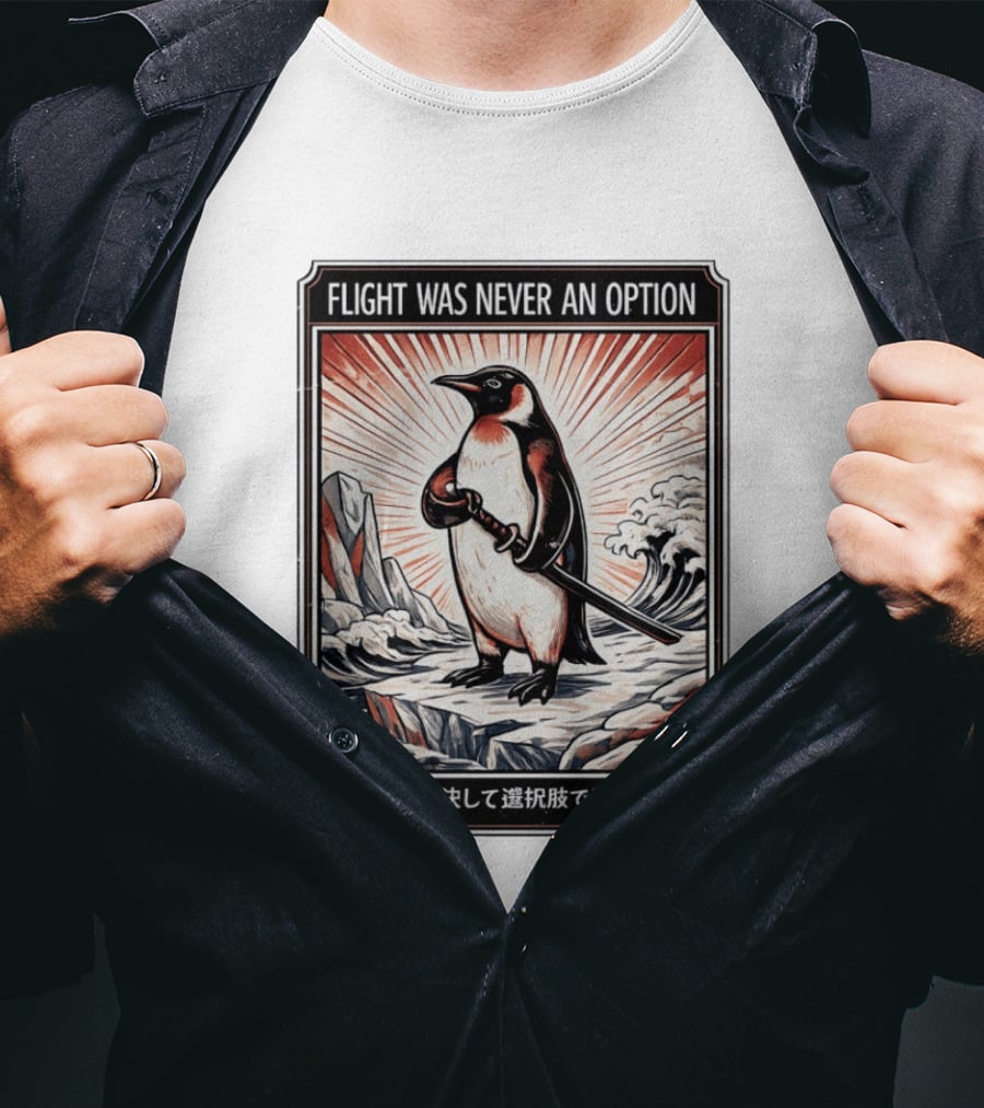 Flight Was Never An Option Penguin Samurai Sword Japanese T-Shirt