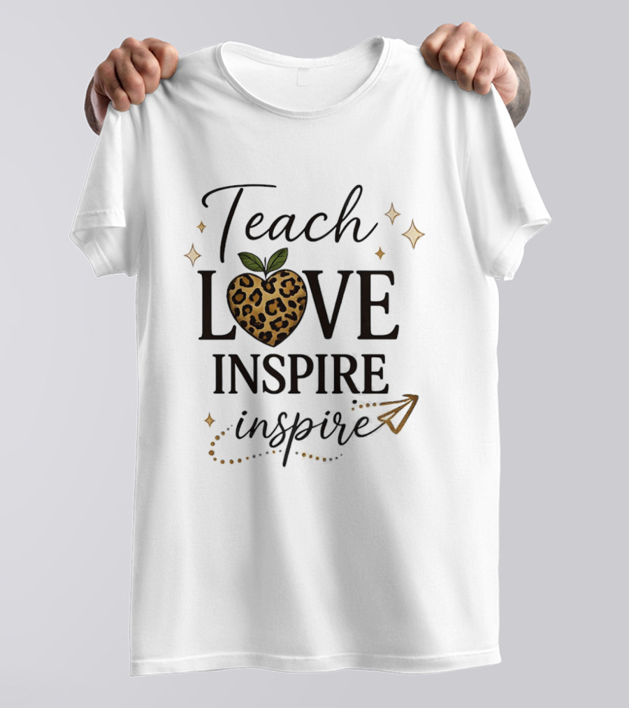 Teach Love Inspire Leopard Apple Heart Inspire T-Shirt