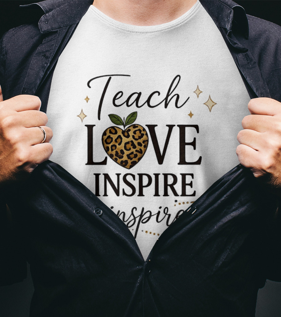 Teach Love Inspire Leopard Apple Heart Inspire T-Shirt