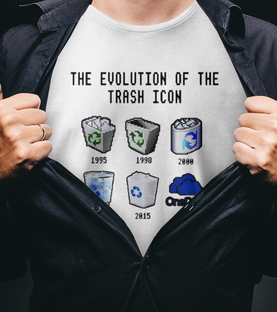 The Evolution Of The Trash Icon 1995 To 2025 Windows Recycle Bin And OneDrive Transformation T-Shirt