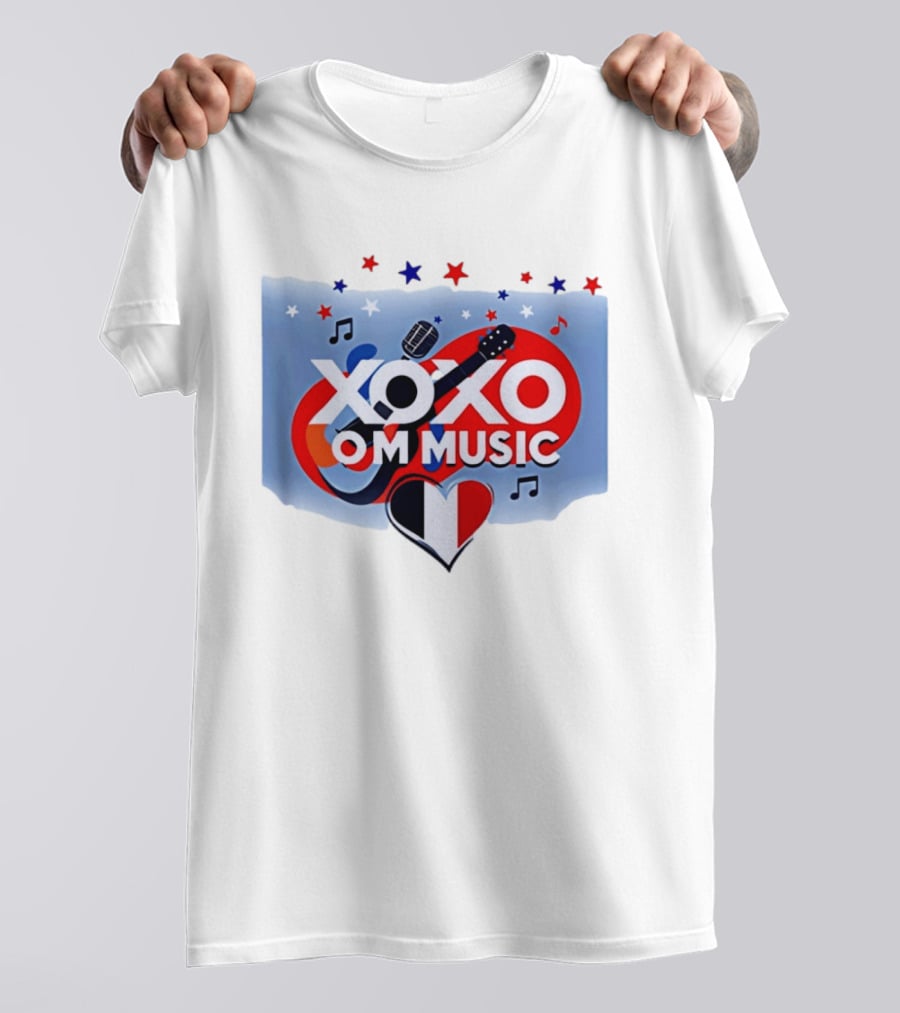 XOXO OM Music France Heart Guitar Microphone Notes Stars T-Shirt
