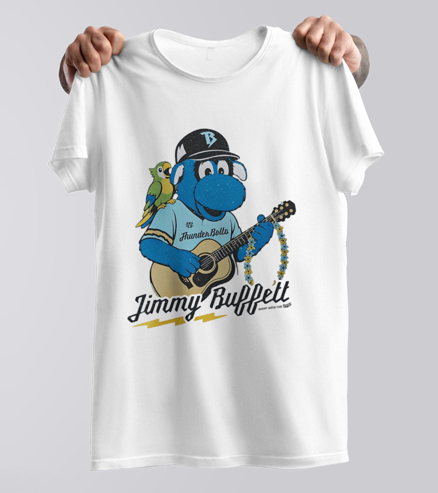 Jimmy Buffett Thunder Bolts Parrot Baseball Mascot Playing Guitar T-Shirt