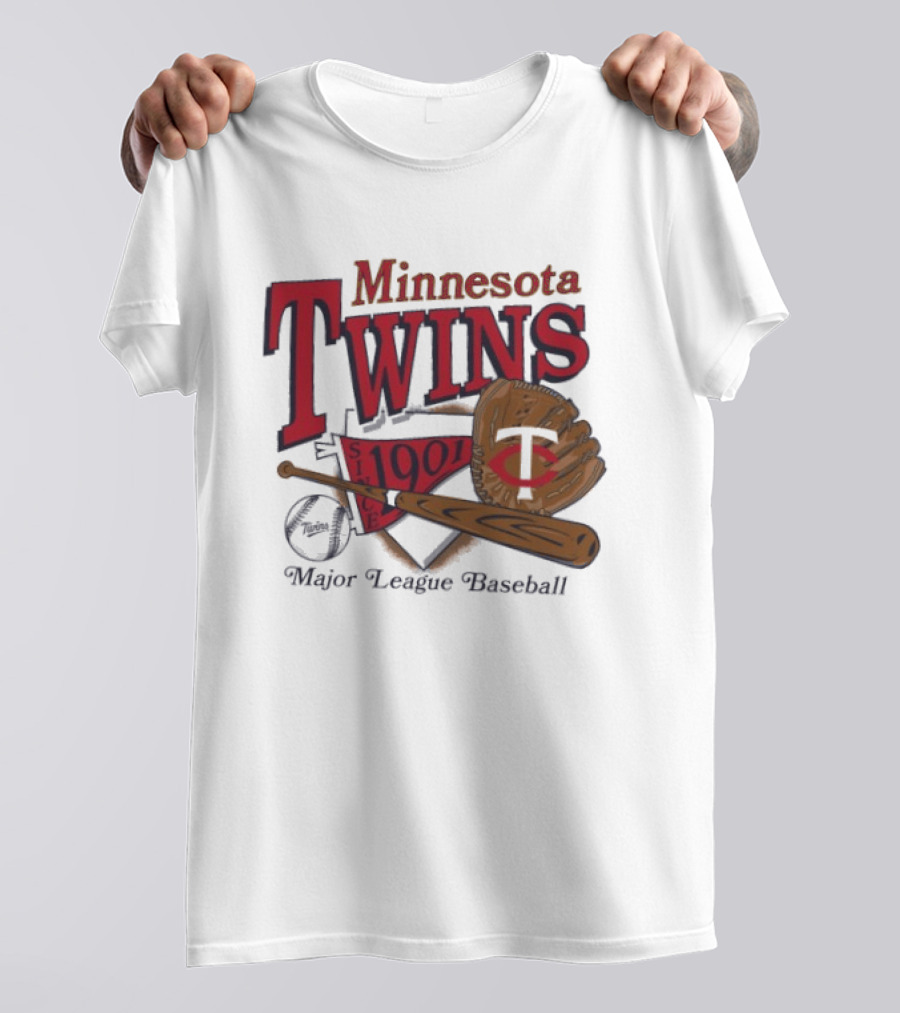 Minnesota Twins Since 1901 Major League Baseball Vintage Bat And Glove T-Shirt