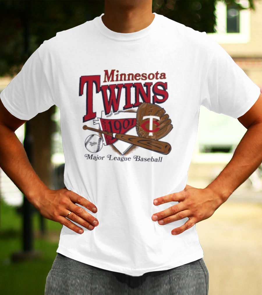 Minnesota Twins Since 1901 Major League Baseball Vintage Bat And Glove T-Shirt