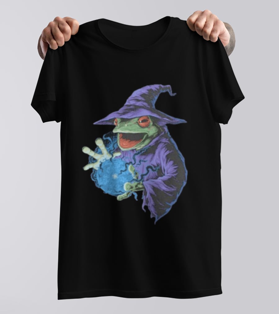 Wizard Frog In Purple Robe Casting Blue Magic Spell T-Shirt