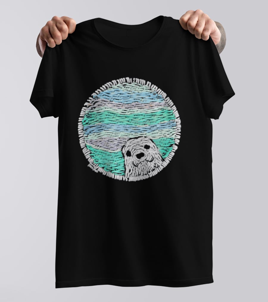 Woven Yarn Seal Ocean Colors Embroidery T-Shirt