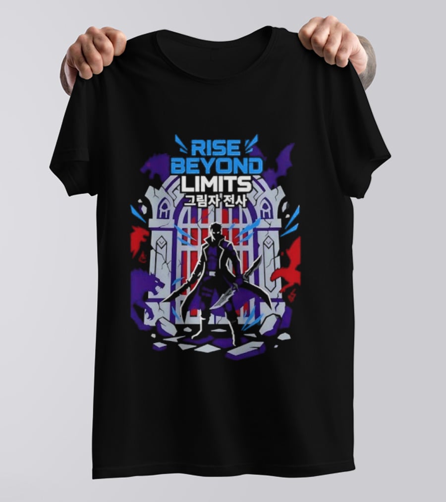 Rise Beyond Limits Shadow Warrior Fantasy Korean Text Heroic Gate Scene T-Shirt