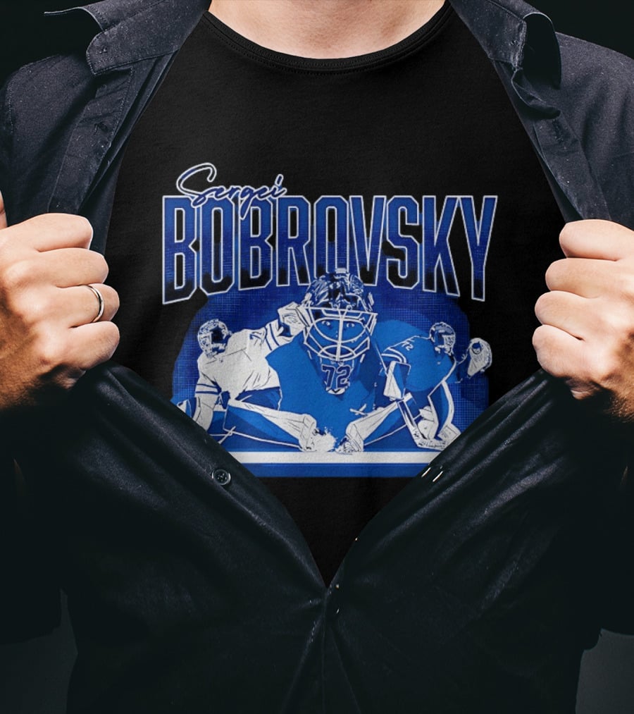 Sergei Bobrovsky Number 72 Blue And White Hockey Goalie Action Toronto Maple Leafs NHL T-Shirt