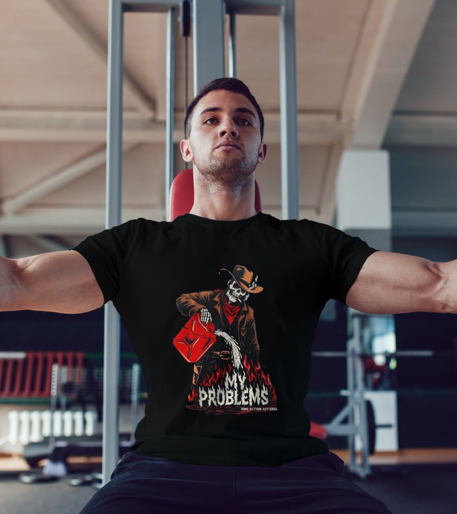 Fueling My Problems Skeleton Cowboy Side Action T-Shirt