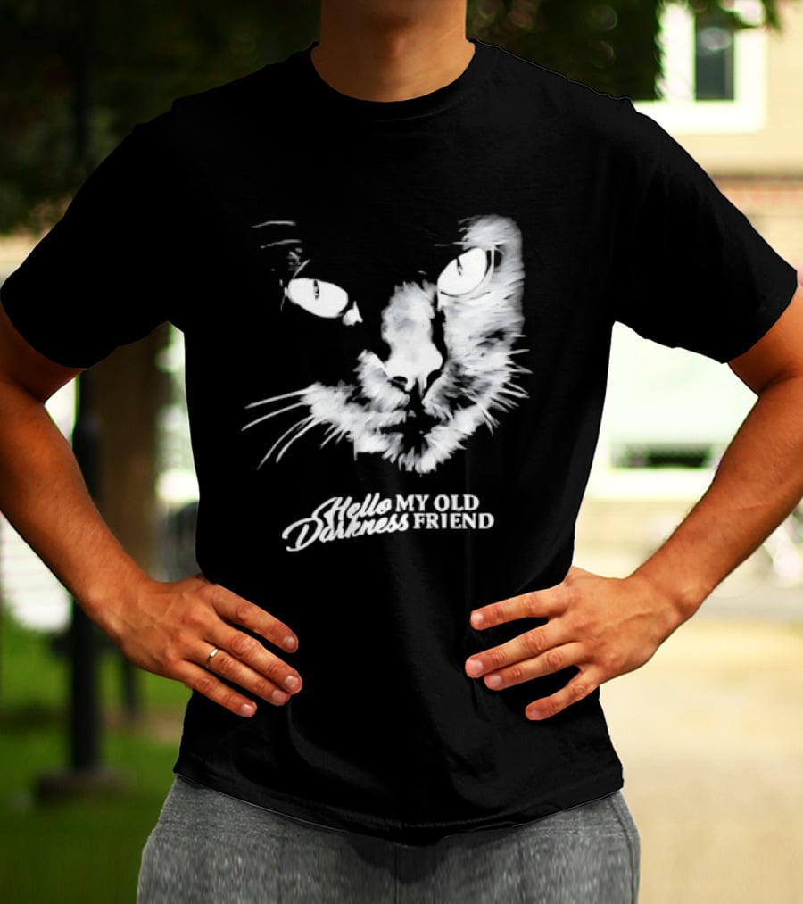 Hello Darkness My Old Friend Cat Face Simon And Garfunkel T-Shirt