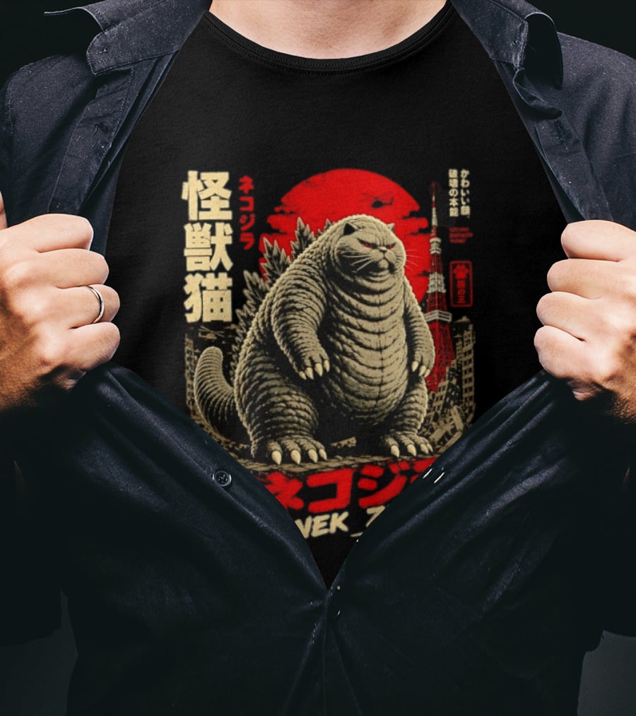 Nekozilla Kaiju Cat Monster Neko Zilla Vintage Japanese T-Shirt