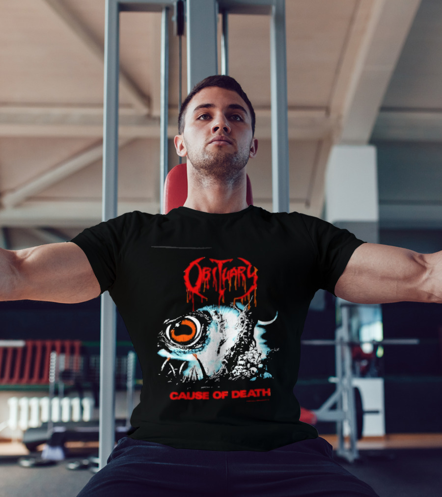 Obituary Cause Of Death Eye Metal Band With Orange Red T-Shirt