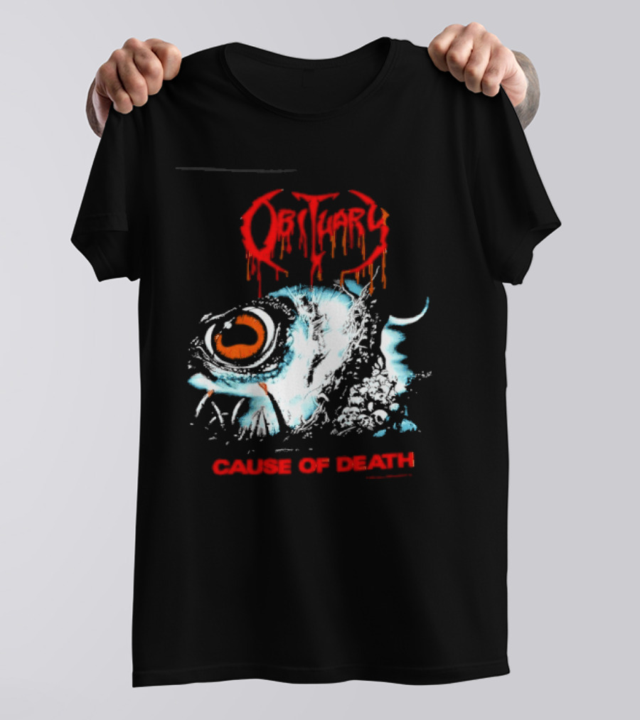 Obituary Cause Of Death Eye Metal Band With Orange Red T-Shirt