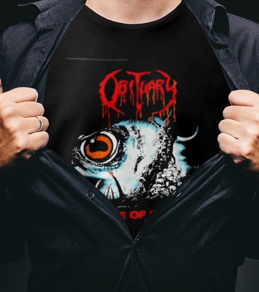 Obituary Cause Of Death Eye Metal Band With Orange Red T-Shirt