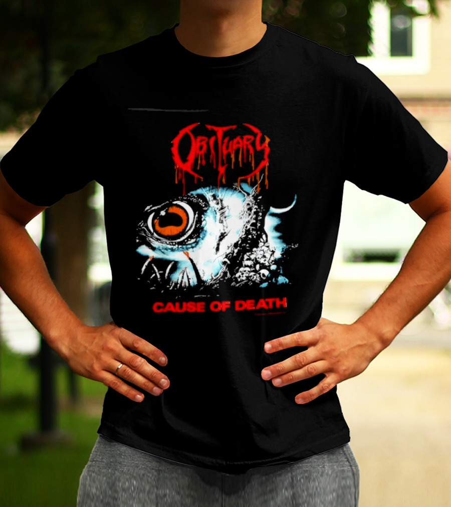Obituary Cause Of Death Eye Metal Band With Orange Red T-Shirt