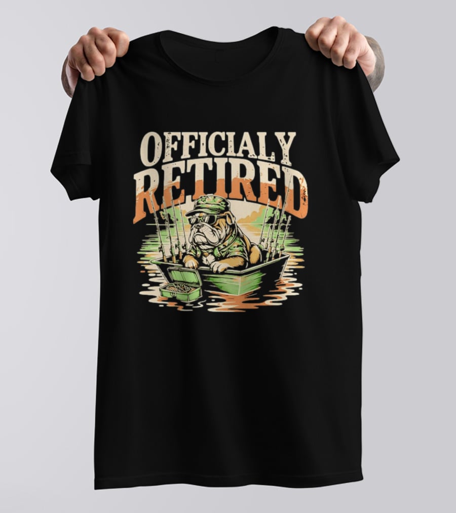 Officially Retired Bulldog Fishing Boat Adventure T-Shirt