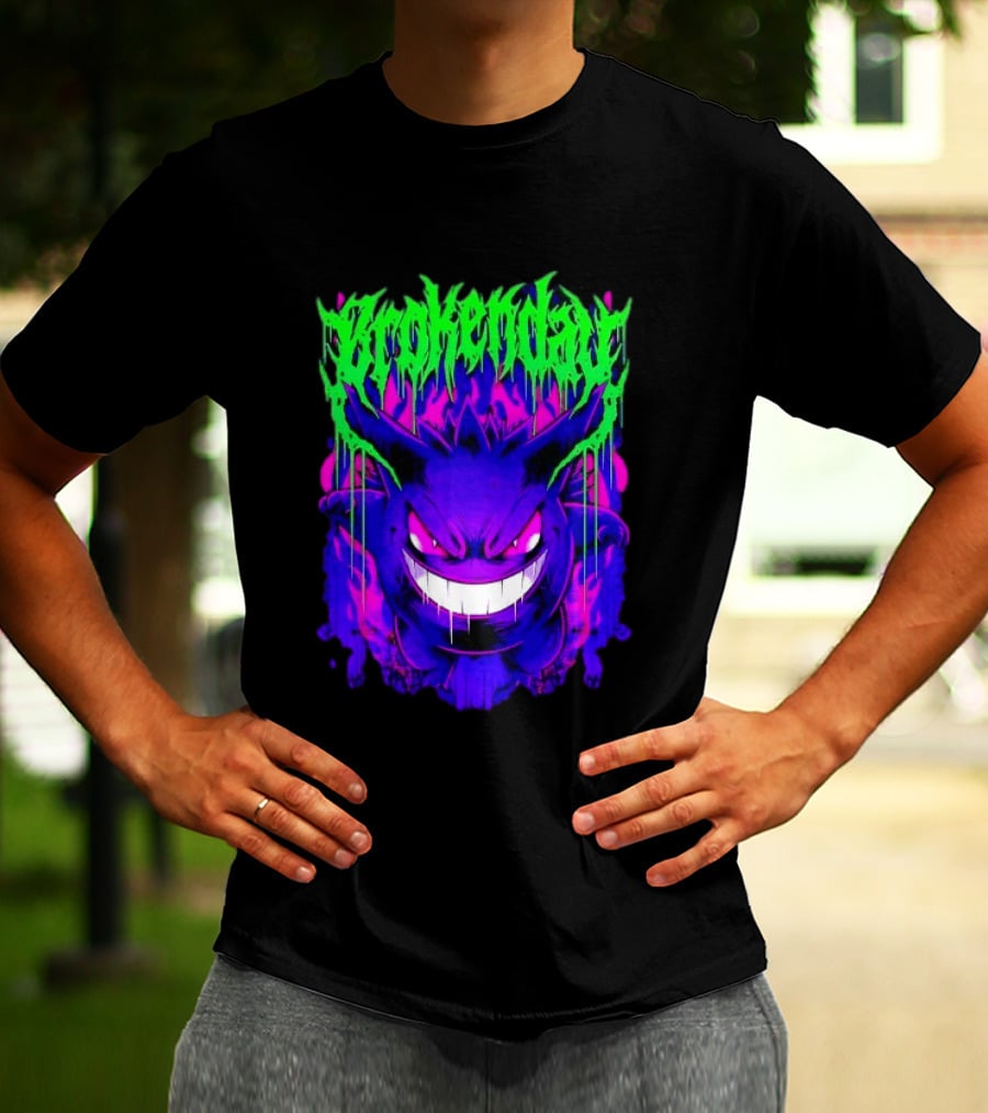 Brokey Day Gengar Pokemon Ghost Type Metal Band T-Shirt