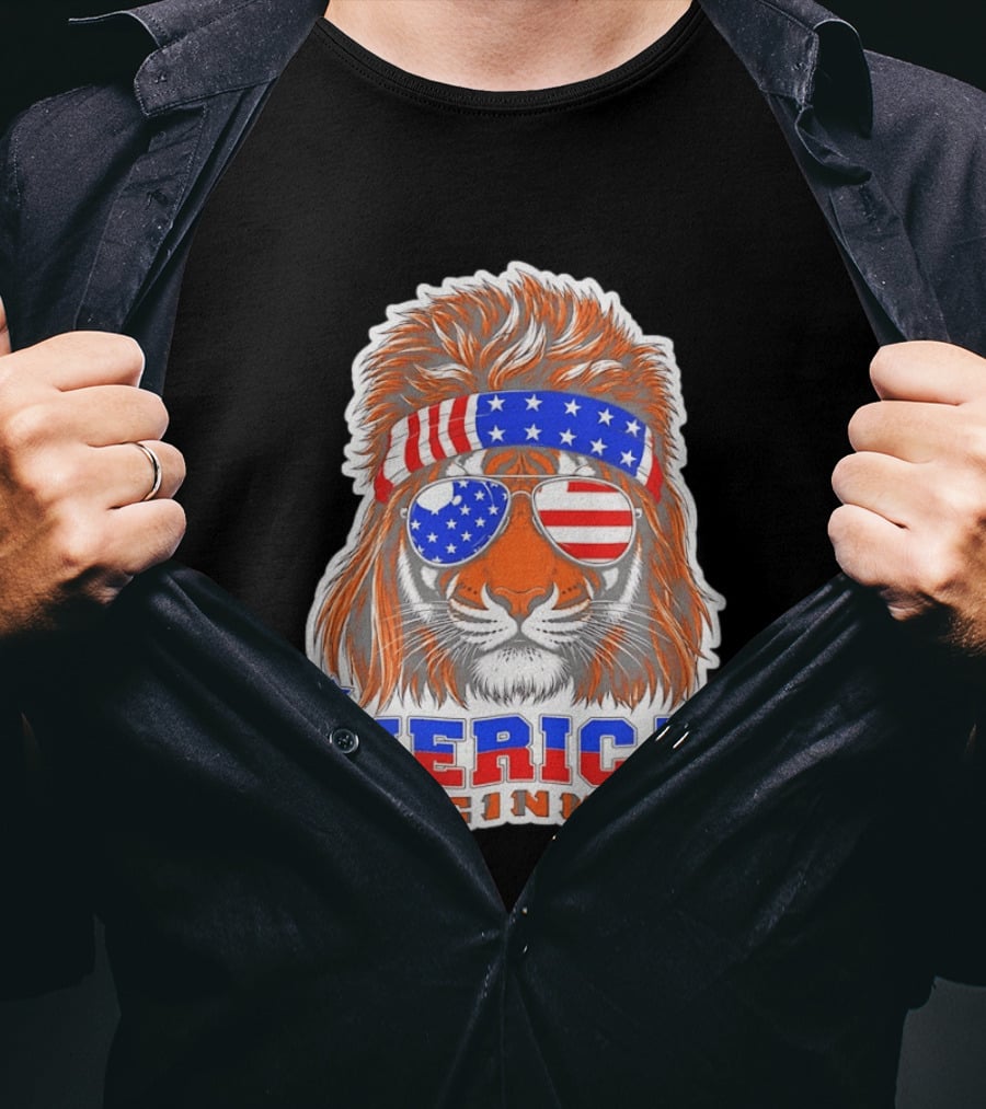 Cincinnati Merica Patriotic Tiger Mullet USA Flag T-Shirt
