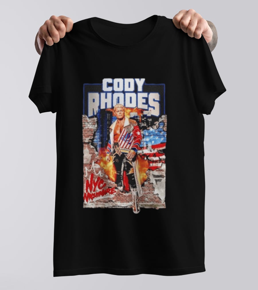 Cody Rhodes NYC Nightmare WWE Wrestling Fireworks Explosion Brick Wall American Flag Jacket T-Shirt