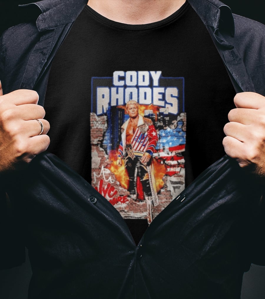 Cody Rhodes NYC Nightmare WWE Wrestling Fireworks Explosion Brick Wall American Flag Jacket T-Shirt