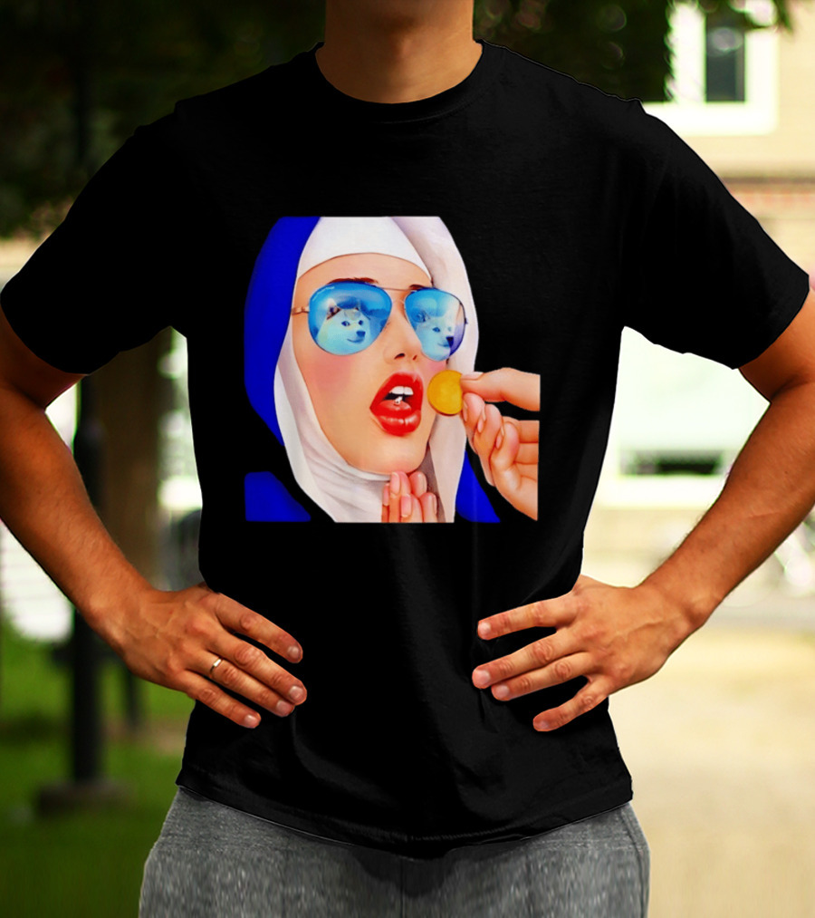 Doge Nun Sunglasses Reflection Communion Meme T-Shirt